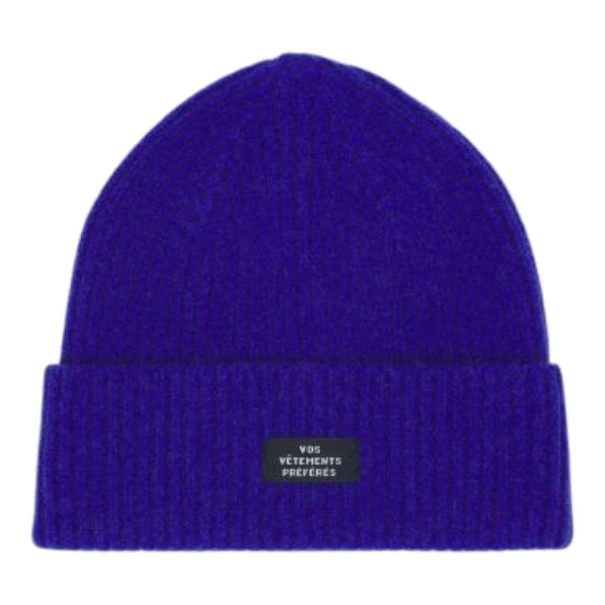 MILWORKS Armand blue wool and cashmere blend beanie with a ribbed cuff and front logo patch