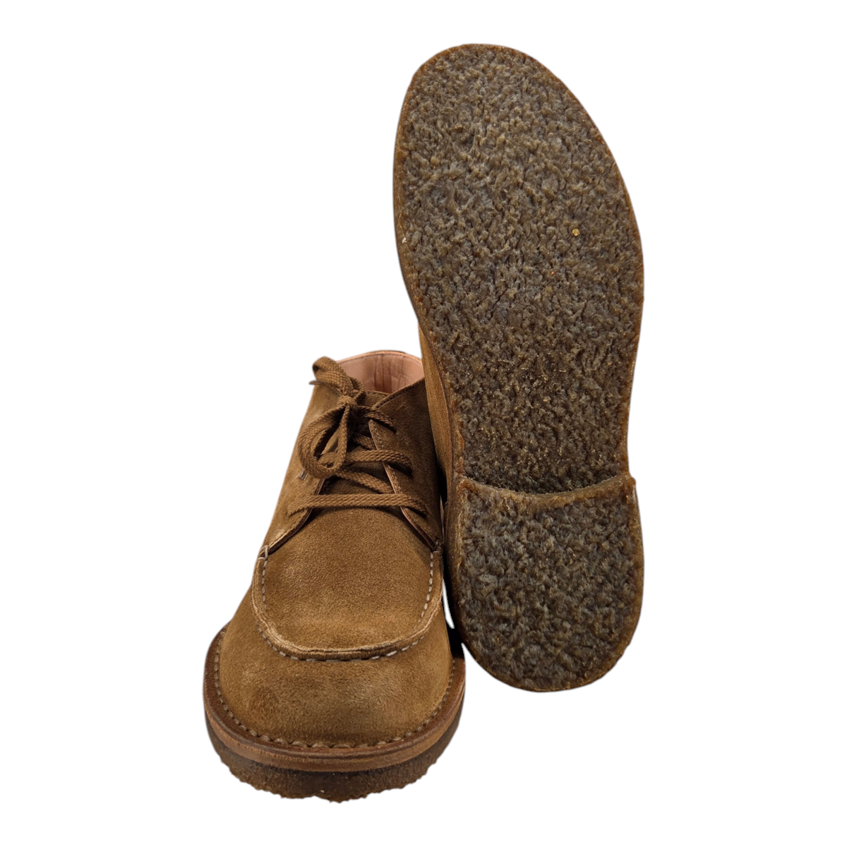 MILWORKS Astorflex Dukeflex dark khaki suede moc-toe desert boot with natural rubber crepe sole