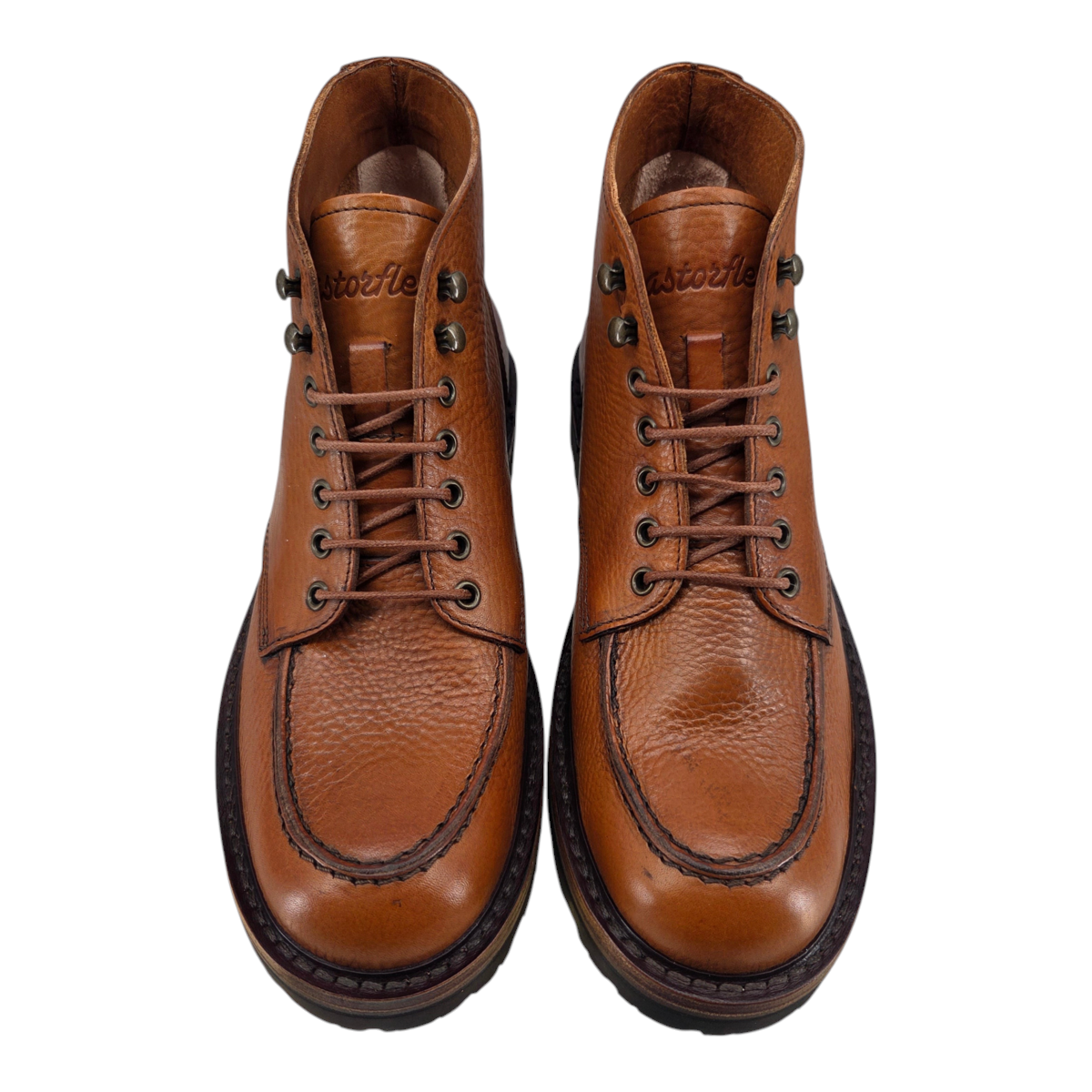 MILWORKS Astorflex Primeflex moc toe boots in nocciola tan leather with Vibram soles and lace-up closure