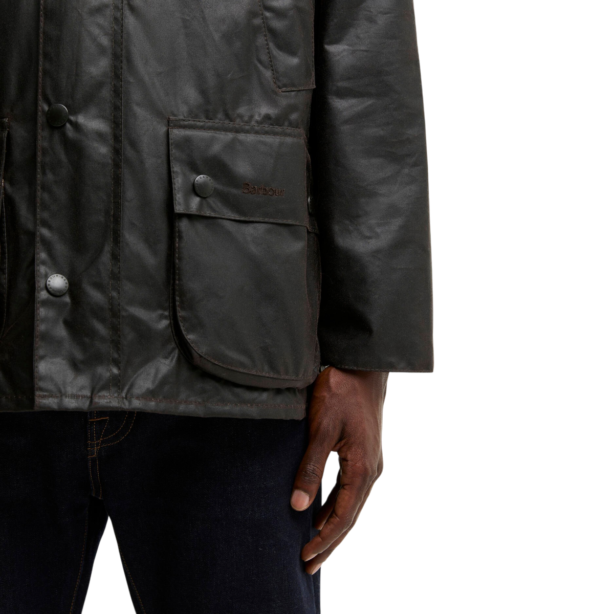 MILWORKS Barbour Bedale waxed cotton jacket in rustic brown with bellows pocket and branded stud detail