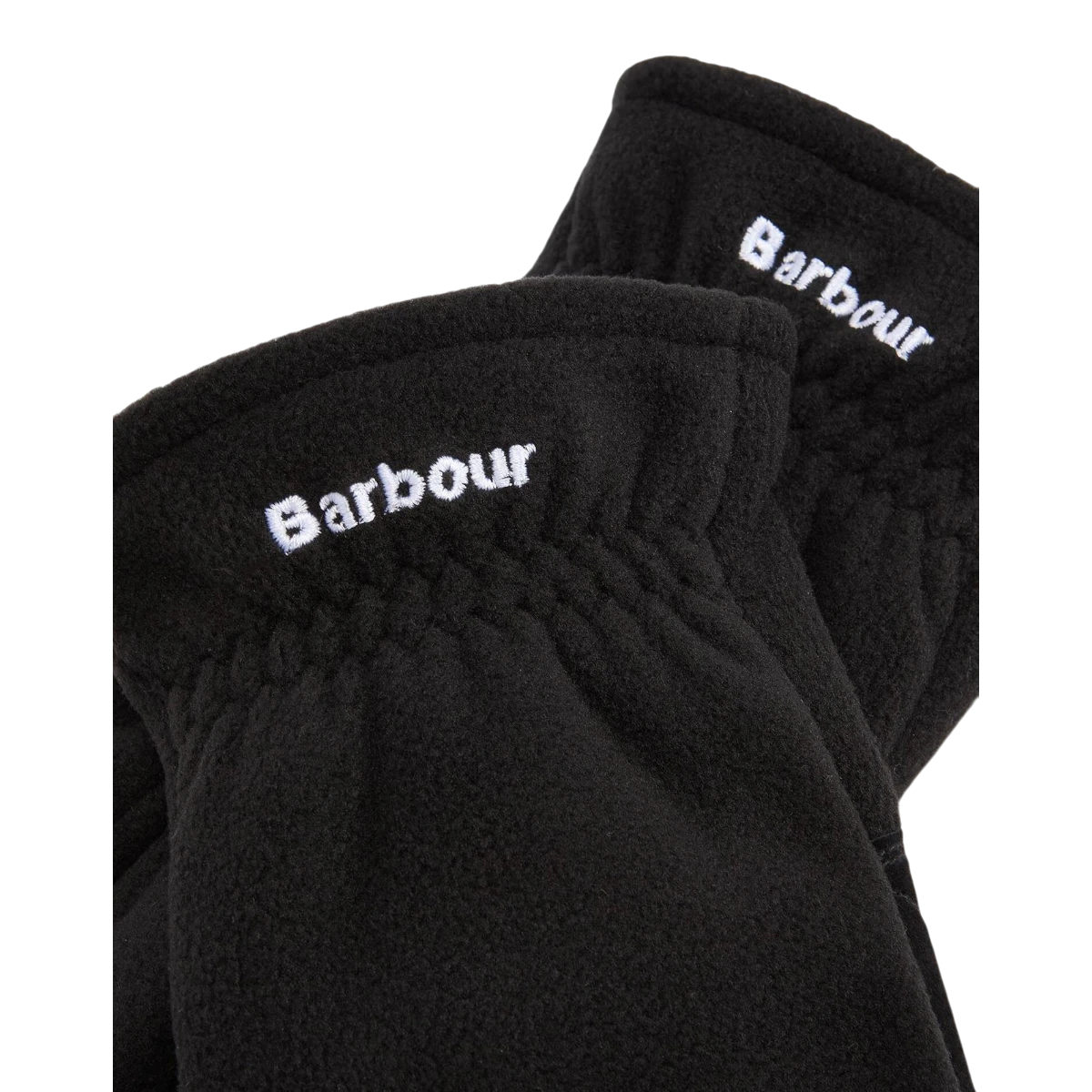 MILWORKS Barbour Coalford black thermal fleece gloves with elasticated cuffs and white embroidered logo detail