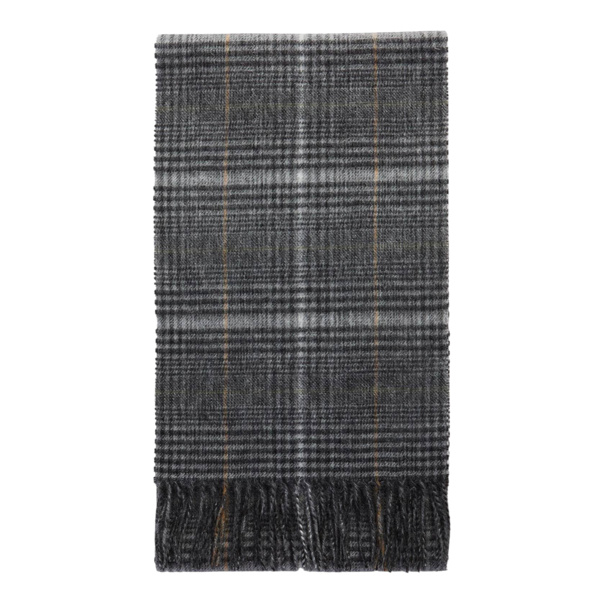 MILWORKS Barbour Danbrooke grey lambswool and cashmere scarf with Prince of Wales check and tasselled hem