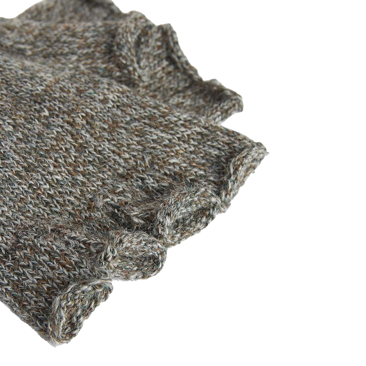 MILWORKS Barbour Heath fingerless wool gloves in a textured green knit with ribbed cuffs for warmth and dexterity.