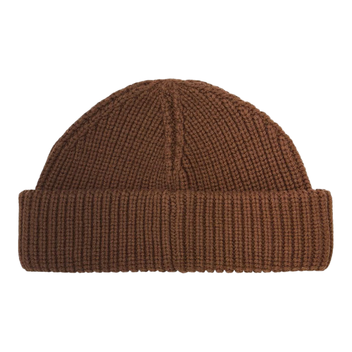 MILWORKS Barbour Mosely fisherman beanie in soil brown cotton-wool blend with a ribbed knit texture.