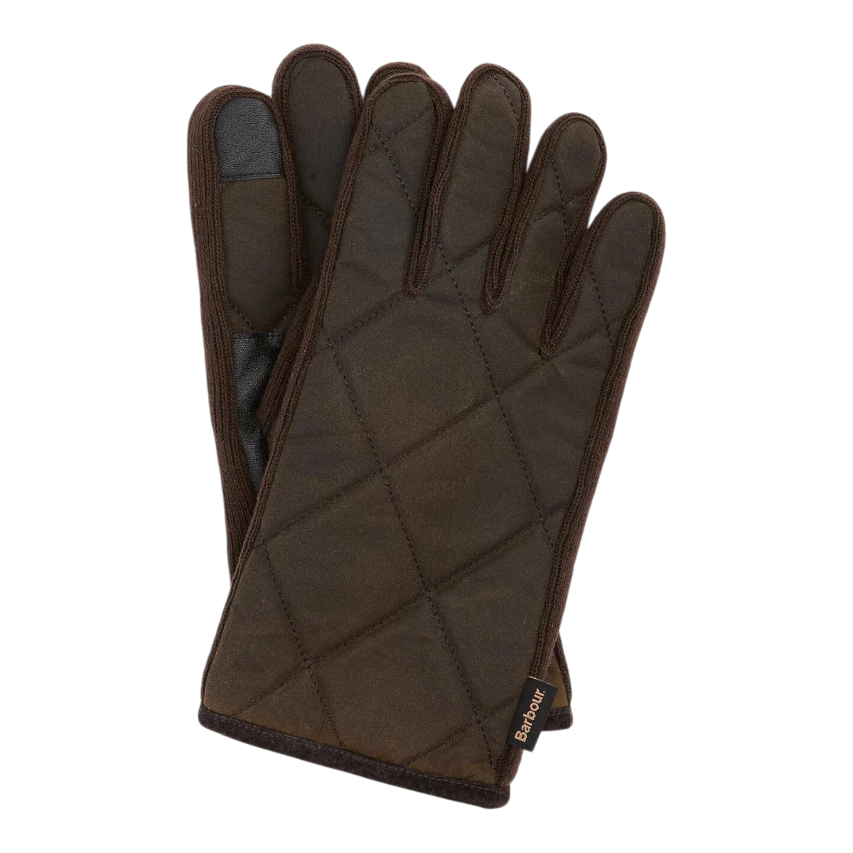 MILWORKS Barbour Westerdale olive green quilted waxed cotton gloves with touchscreen compatible fingertips