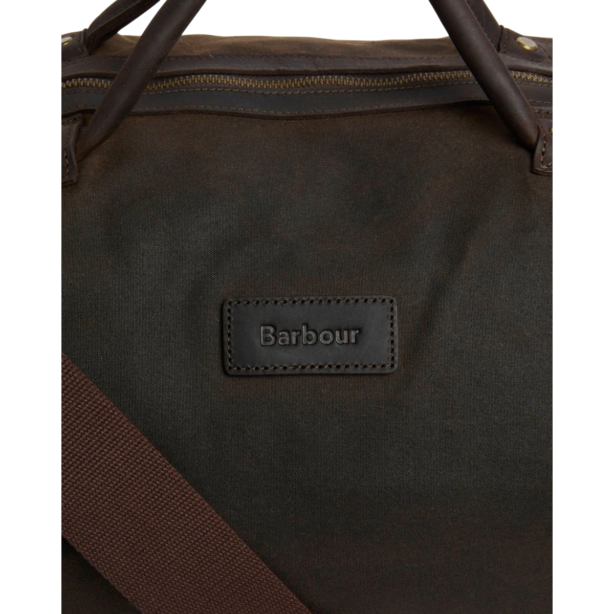 MILWORKS Barbour olive waxed cotton holdall bag with leather trim and embossed brand badge detail