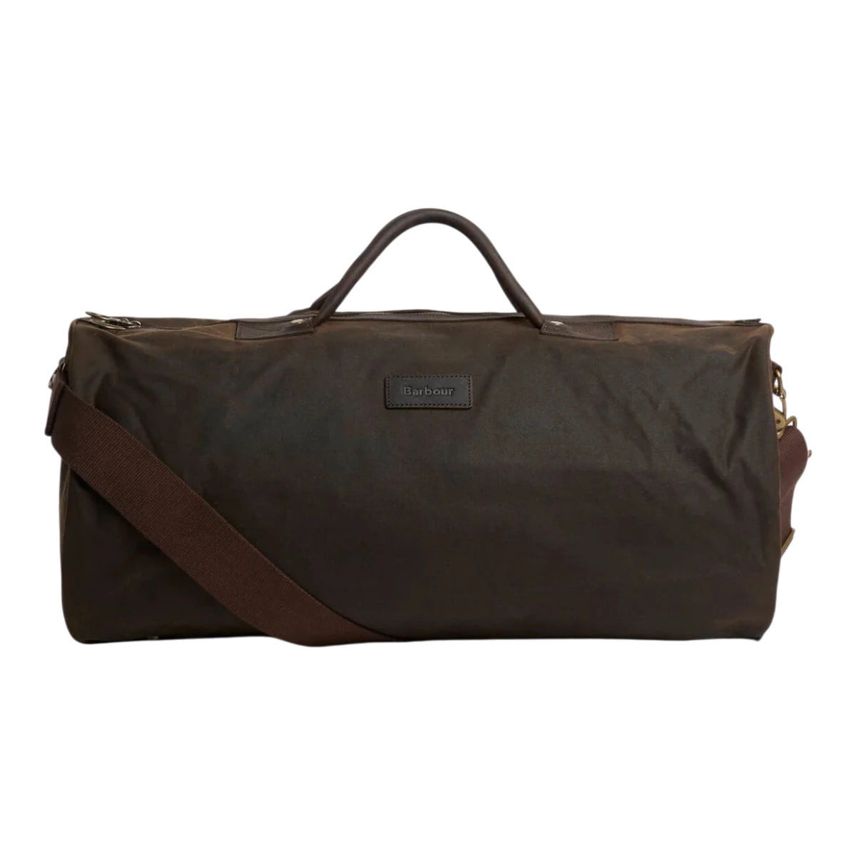 MILWORKS Barbour olive waxed cotton holdall bag with leather handles and detachable shoulder strap