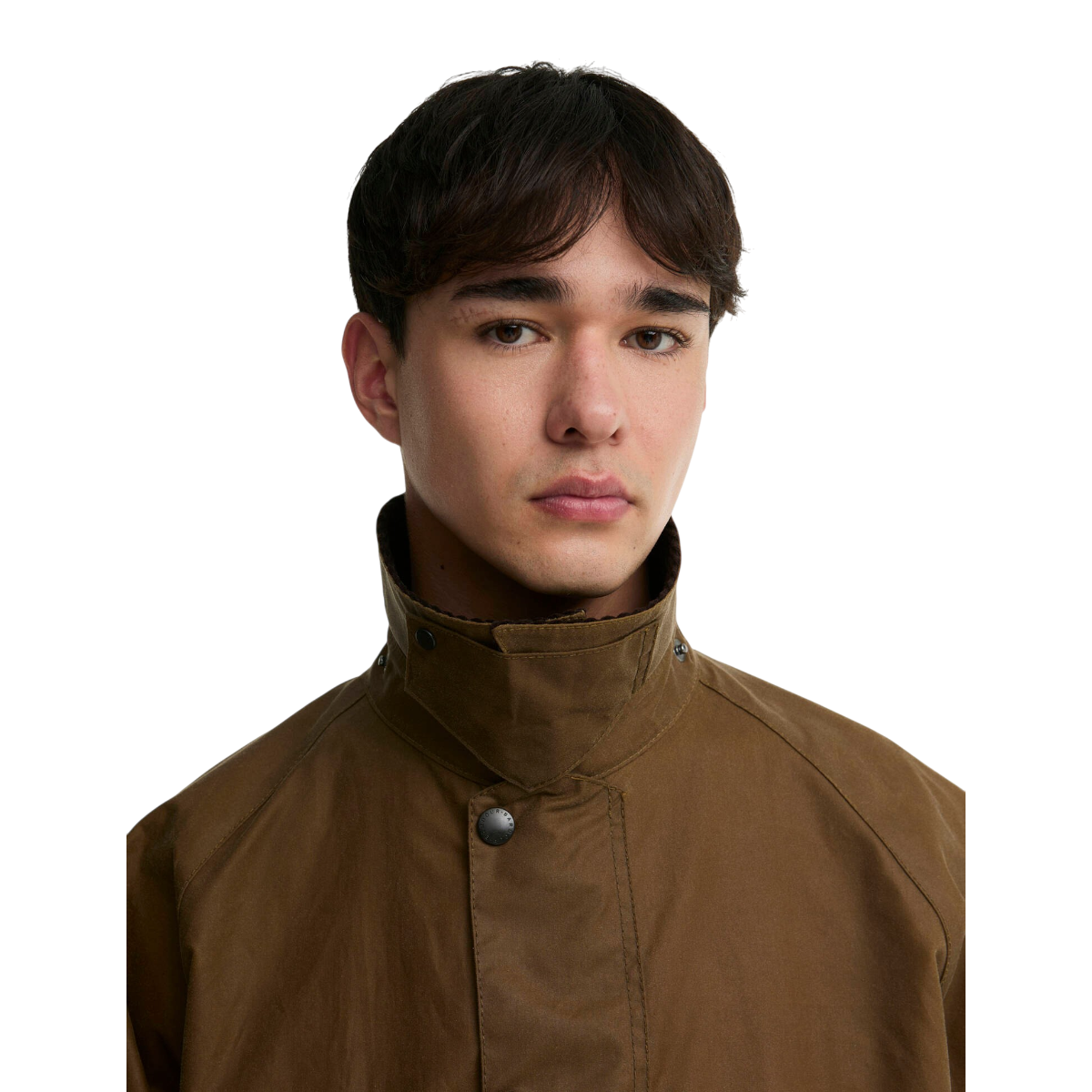 MILWORKS Barbour Transport waxed cotton jacket in sand featuring a high corduroy collar and throat flap