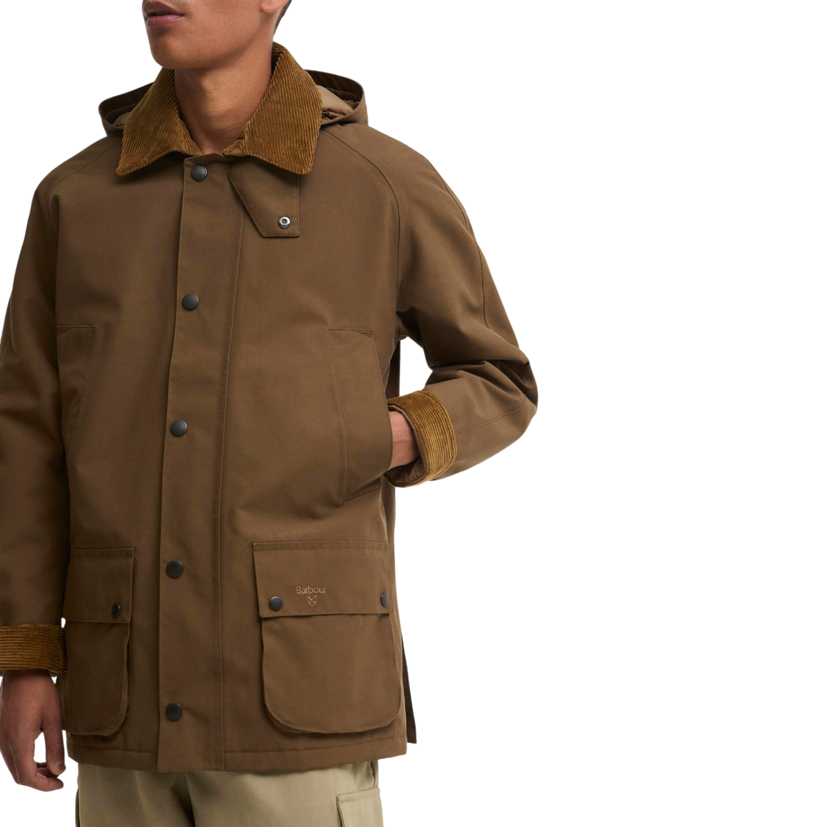MILWORKS Barbour Winter Ashby waterproof jacket in dark sand with corduroy collar and bellows pockets