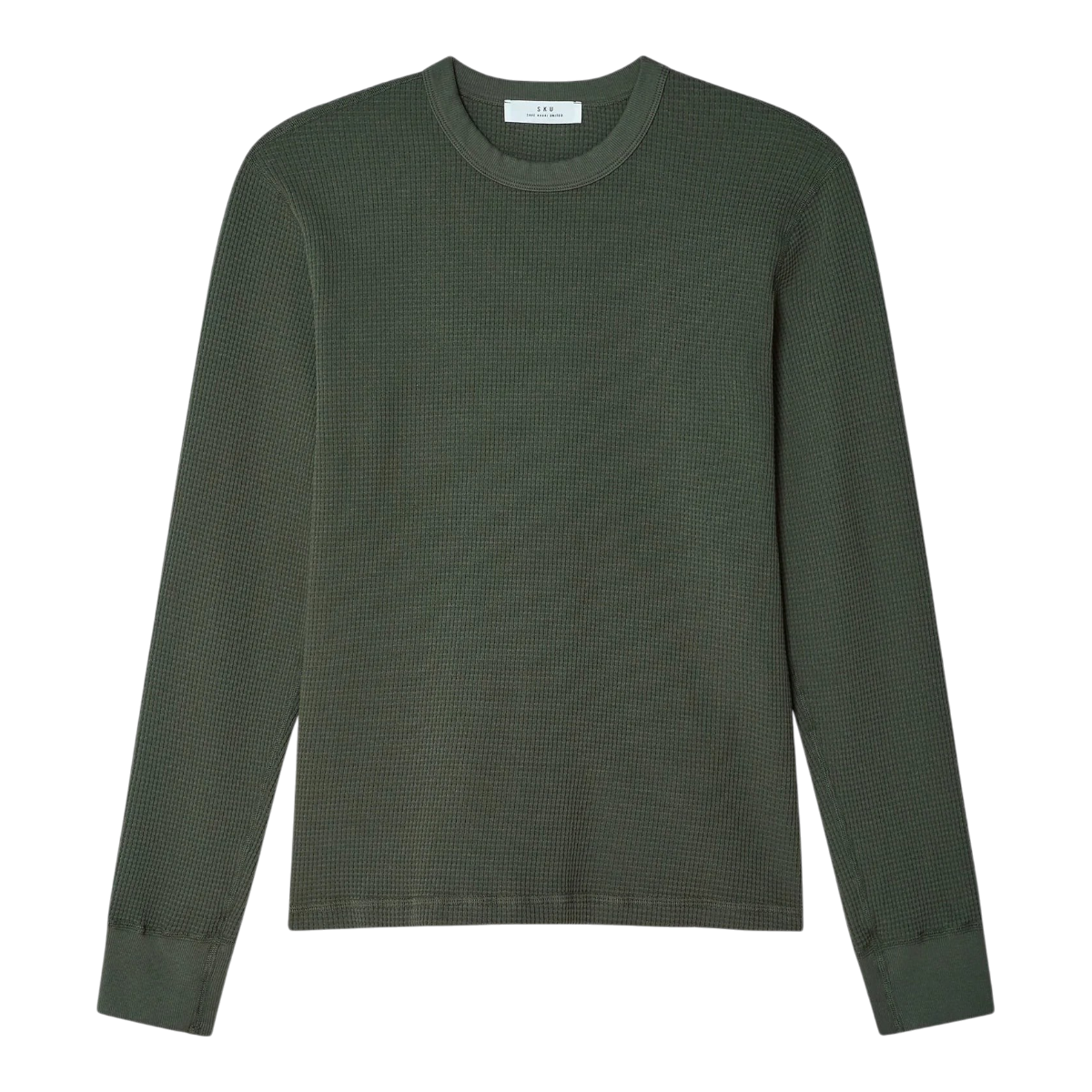 MILWORKS basil green long sleeve crew neck waffle knit tee made from 100% pre-shrunk cotton.