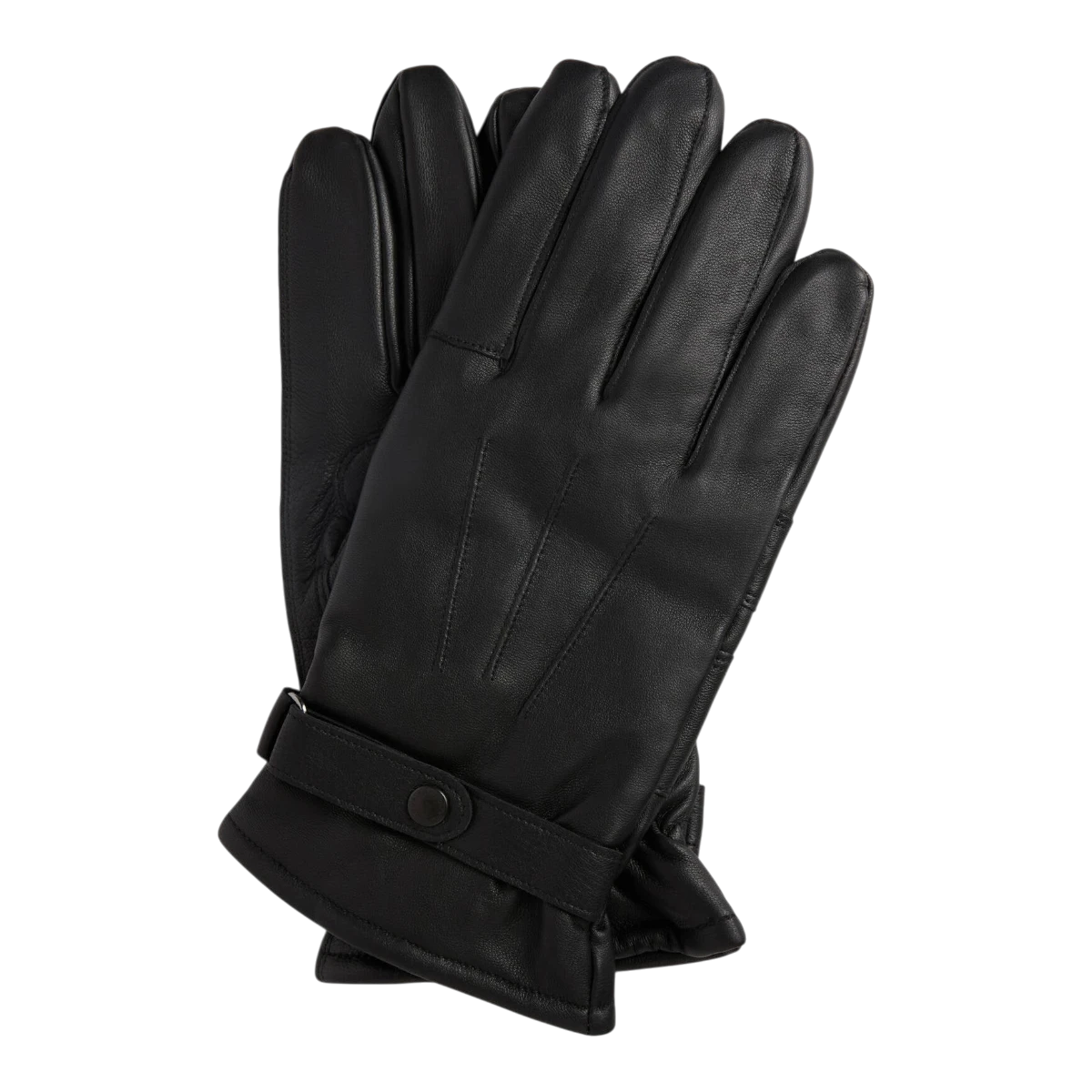 MILWORKS black burnished leather gloves with Thinsulate lining and a stud-close cuff strap.