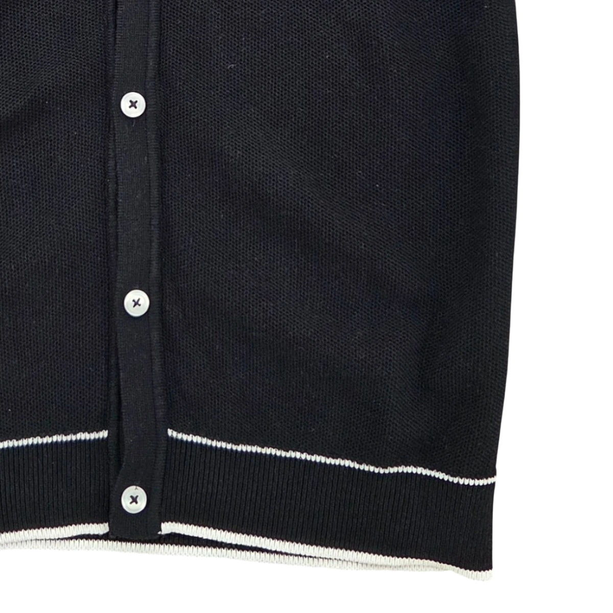 MILWORKS black short sleeve cotton knit shirt with white trim and white buttons