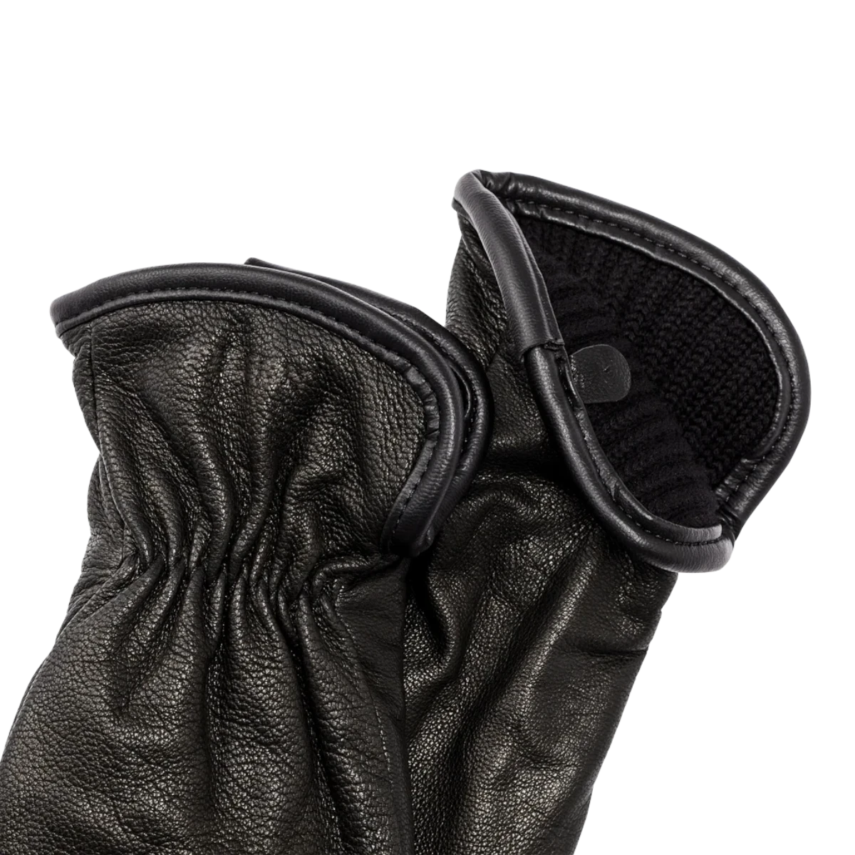 MILWORKS black goatskin work gloves with wool lining, elastic cuffs, and durable grain leather construction.
