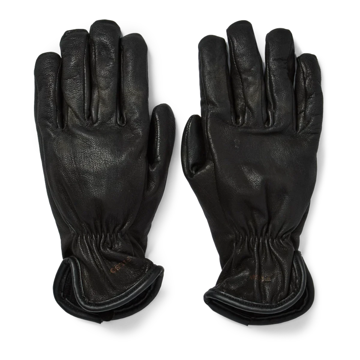 MILWORKS black goatskin leather work gloves with wool lining, elastic wrists, and winged thumb design.