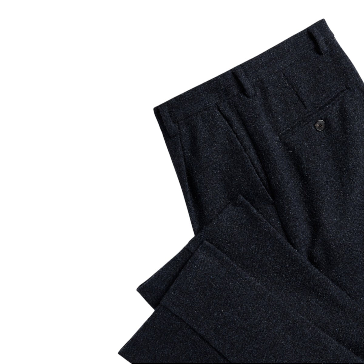 MILWORKS blue virgin wool single pleat trousers with recycled polyester buttons