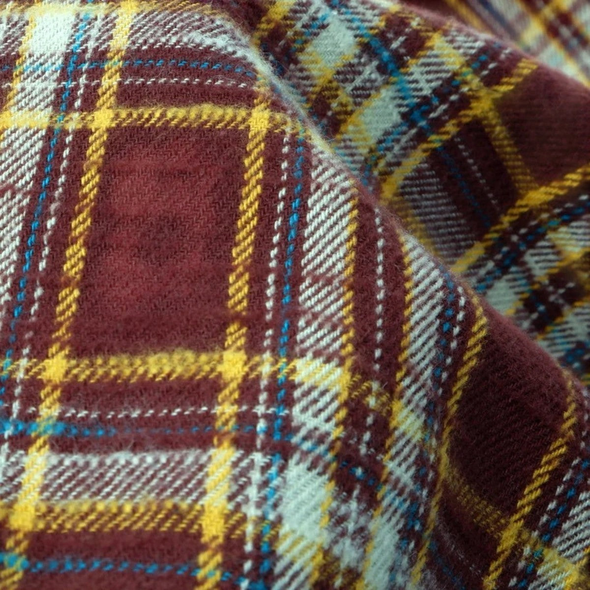 MILWORKS brown slub heavy flannel shirt fabric with a textured brushed finish and small muted check pattern