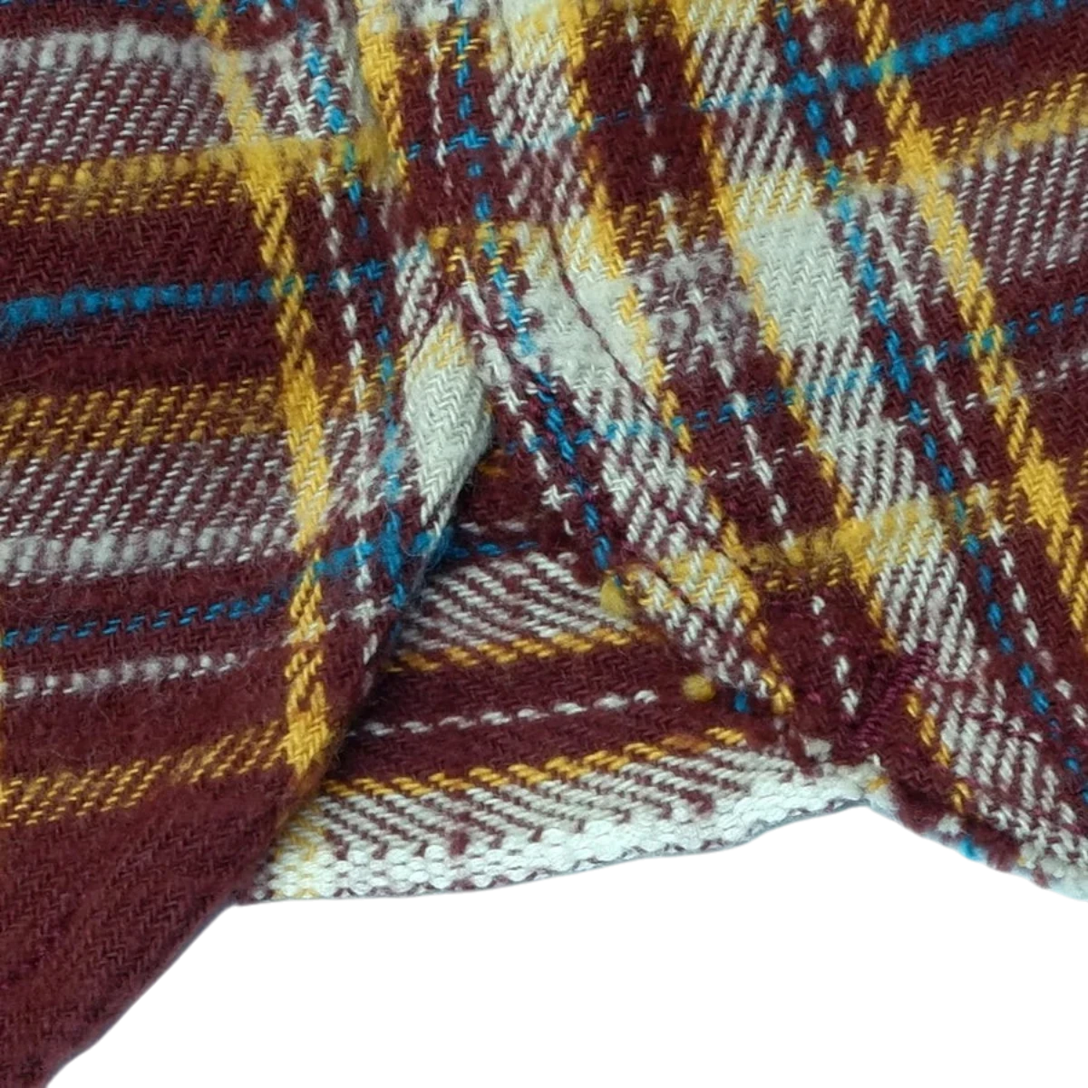 MILWORKS brown slub heavy flannel shirt fabric with a textured check pattern and brushed finish