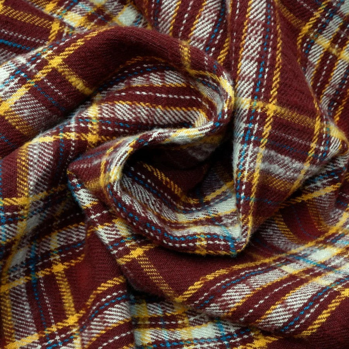 MILWORKS brown slub heavy flannel fabric with a textured brushed finish and a small muted check pattern
