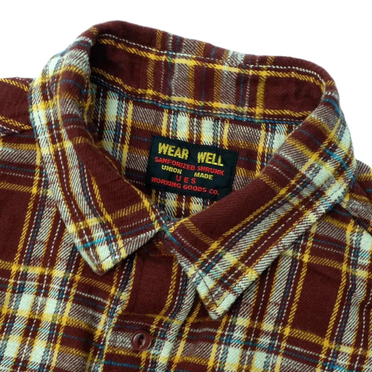 MILWORKS brown slub heavy flannel shirt with a small check pattern and brushed texture for cold weather layering.