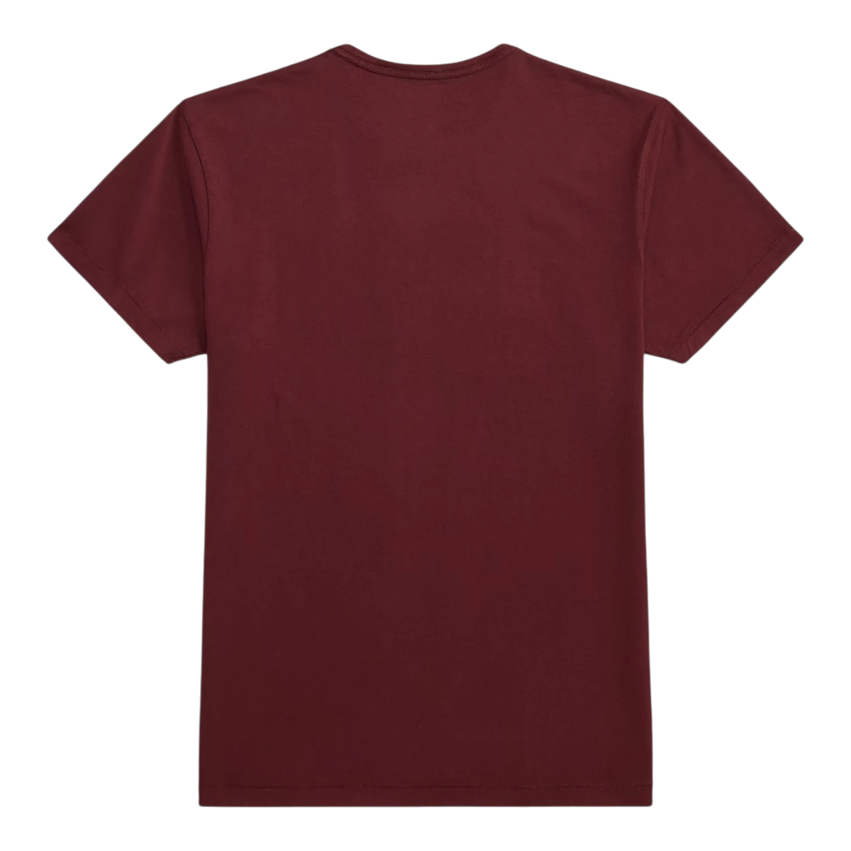 MILWORKS vintage burgundy garment-dyed cotton jersey crewneck t-shirt, back view showing seamless construction.
