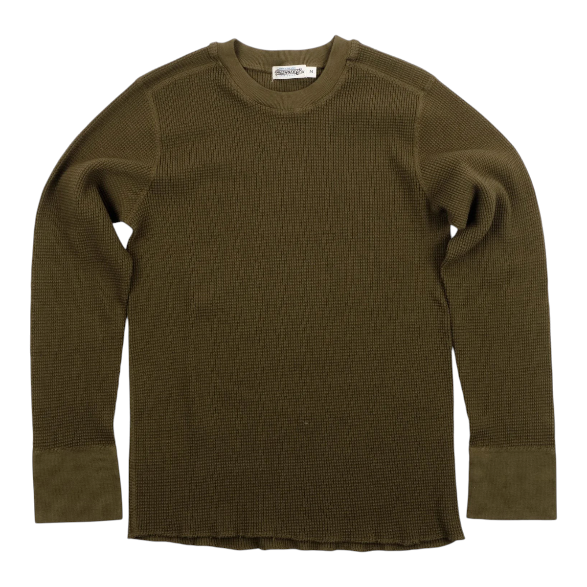 MILWORKS Thermal Long Sleeve Cedar shirt in 15 ounce waffle knit cotton with a crew neck and preshrunk finish.