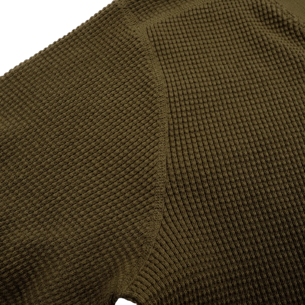 MILWORKS Thermal Long Sleeve Cedar shirt featuring a heavy 15 ounce olive green waffle knit cotton texture.