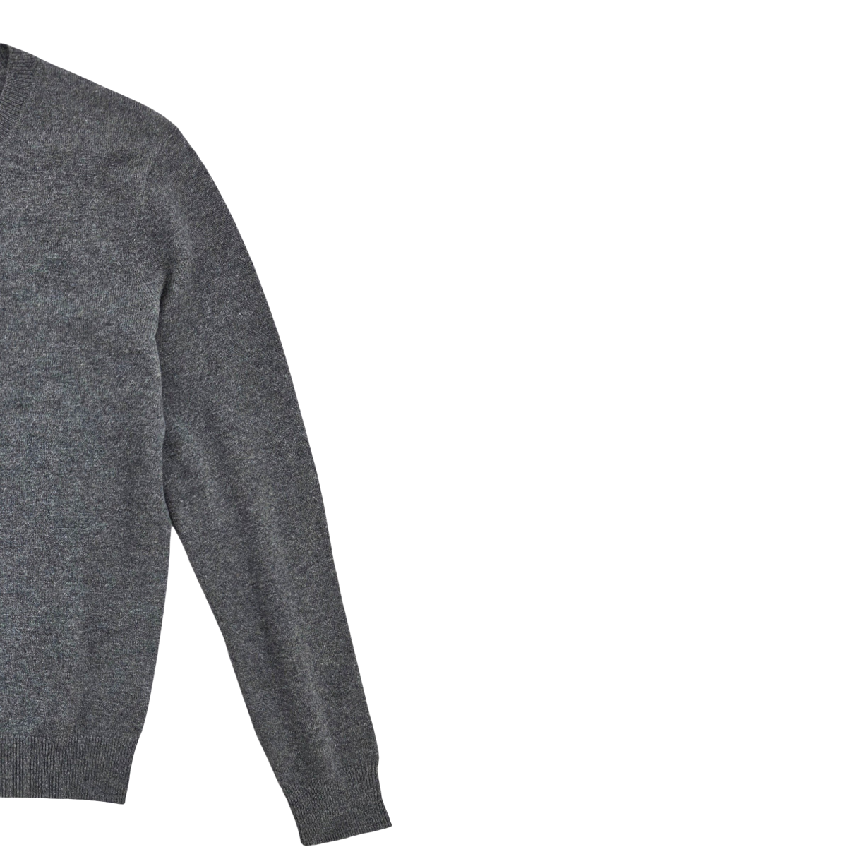 MILWORKS charcoal grey 100% cashmere crew neck sweater with a refined knit texture and ribbed cuffs.