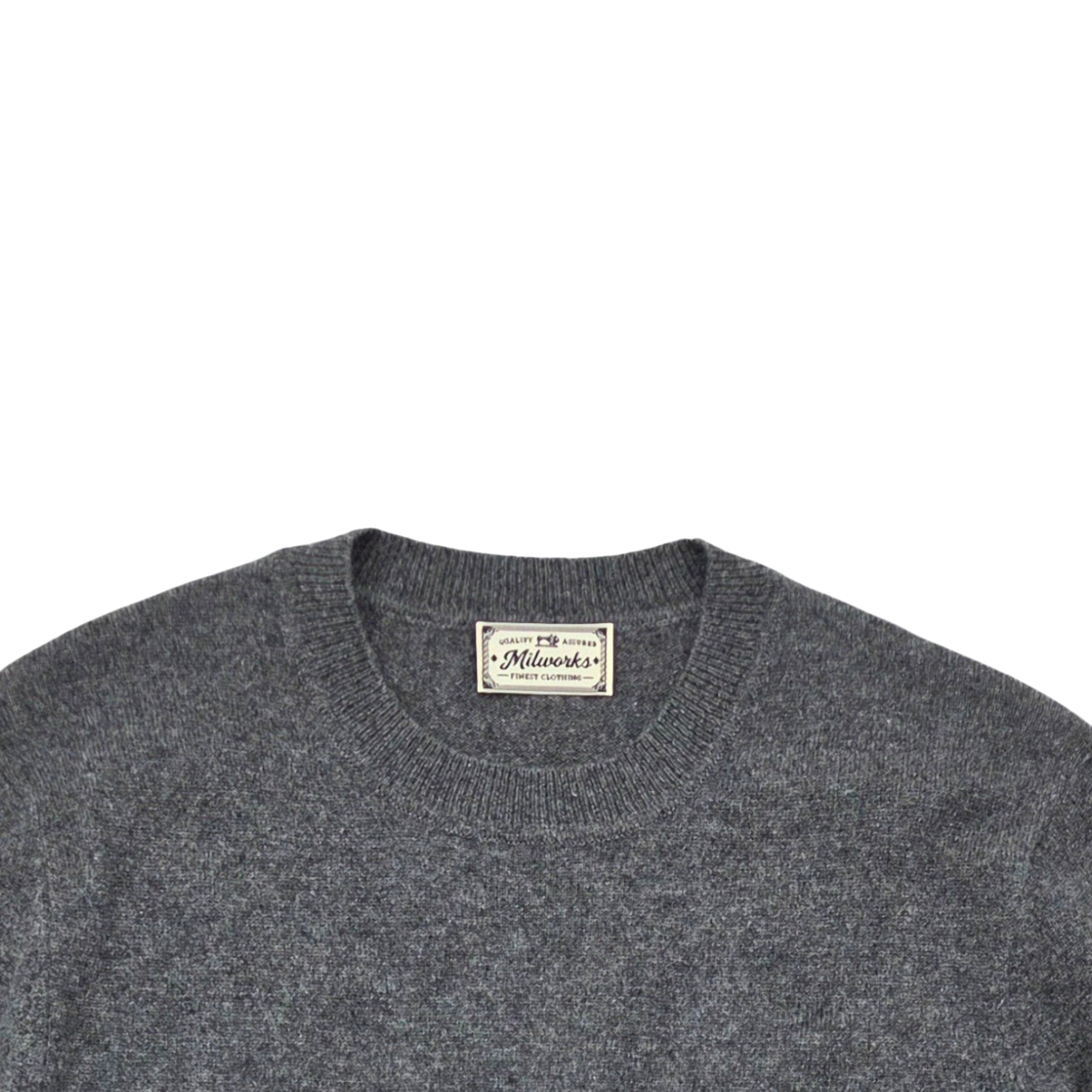 MILWORKS charcoal grey 100% cashmere crew neck sweater with ribbed collar detail