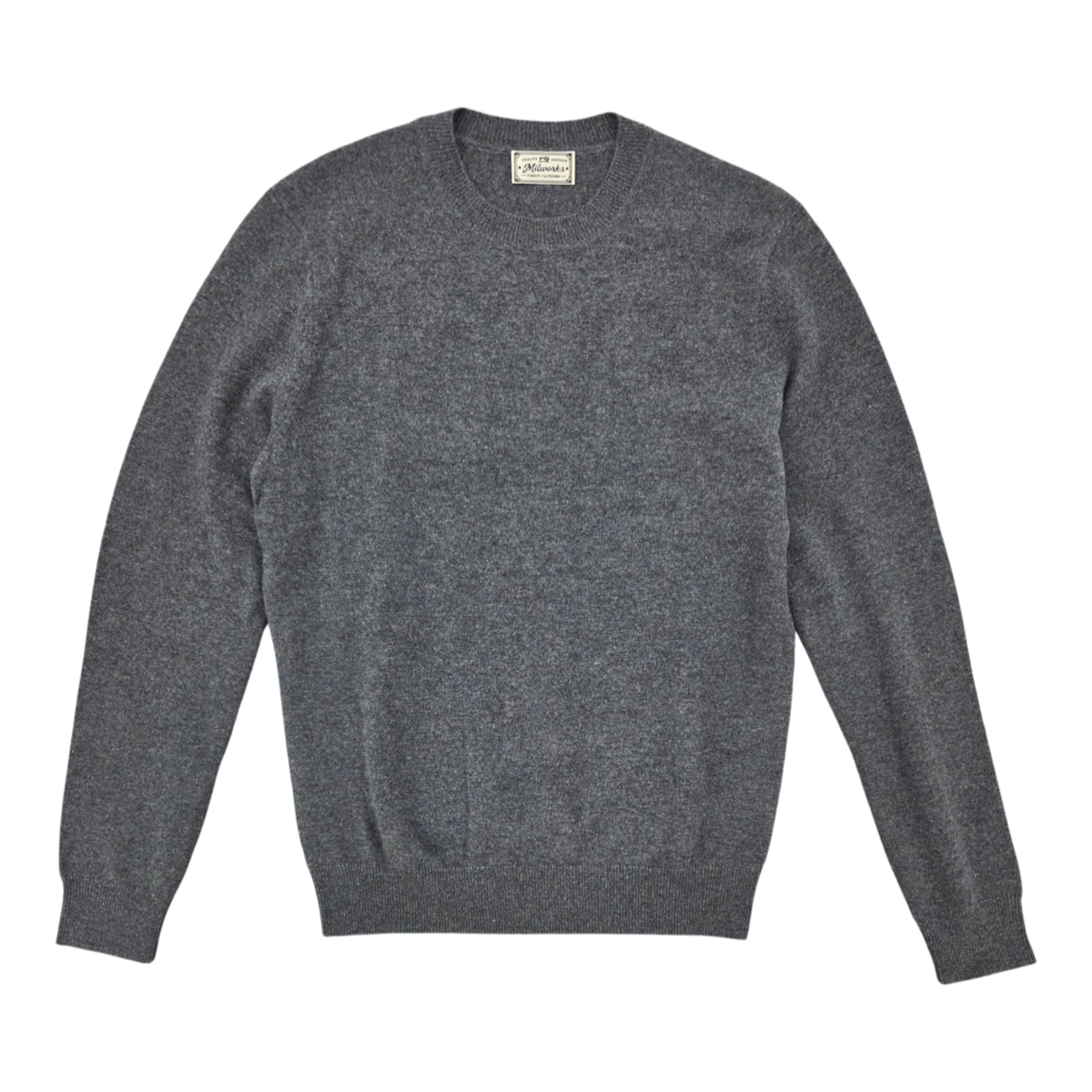 MILWORKS charcoal grey 100% cashmere crew neck sweater with a classic fit and refined knit texture.