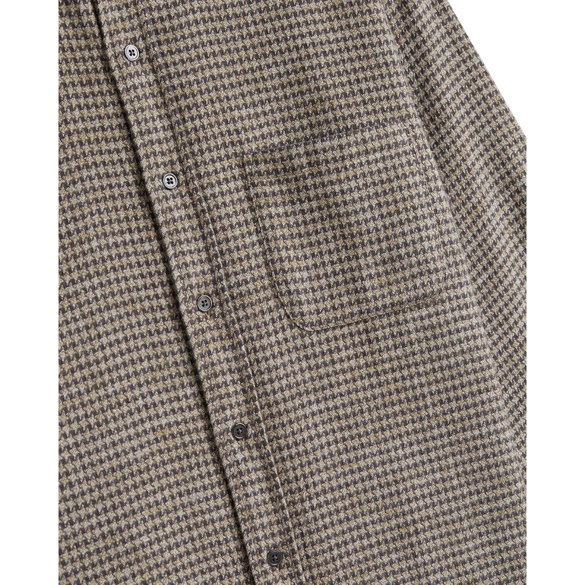 MILWORKS Portuguese Flannel shirt in charcoal abstract houndstooth cotton with mother of pearl buttons