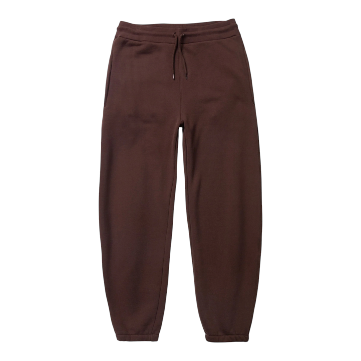 MILWORKS coffee brown 16oz organic cotton heavyweight sweatpants with elastic waistband, drawcord, and cuffed ankles.