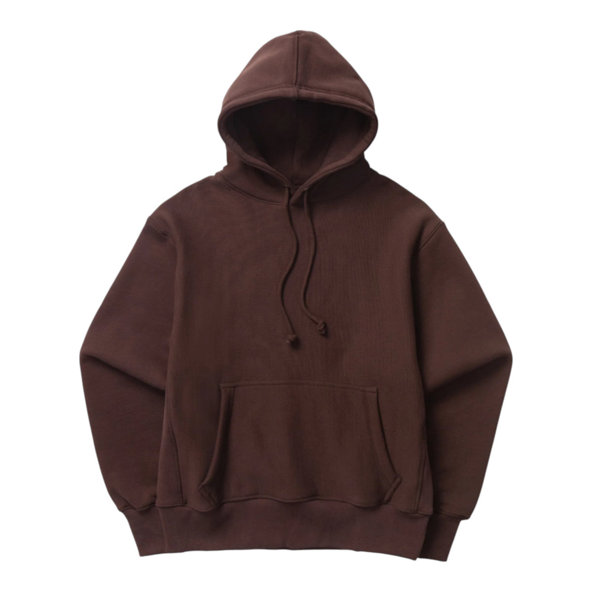 MILWORKS coffee brown heavyweight 16oz organic cotton fleece hoodie with drawstring hood and front kangaroo pocket