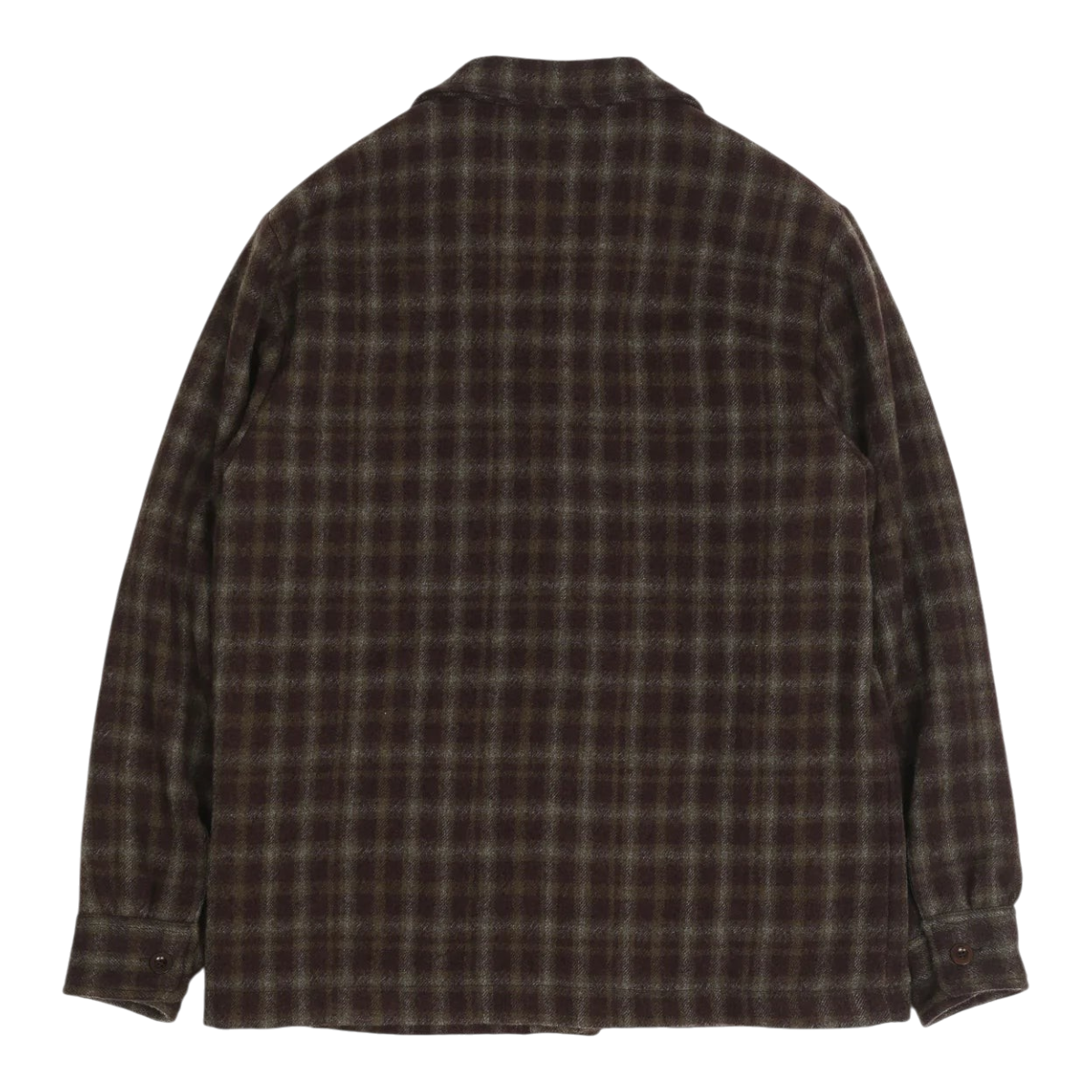 MILWORKS East Harbour Surplus Conroy sports jacket in bordeaux wool with a subtle plaid pattern, back view.