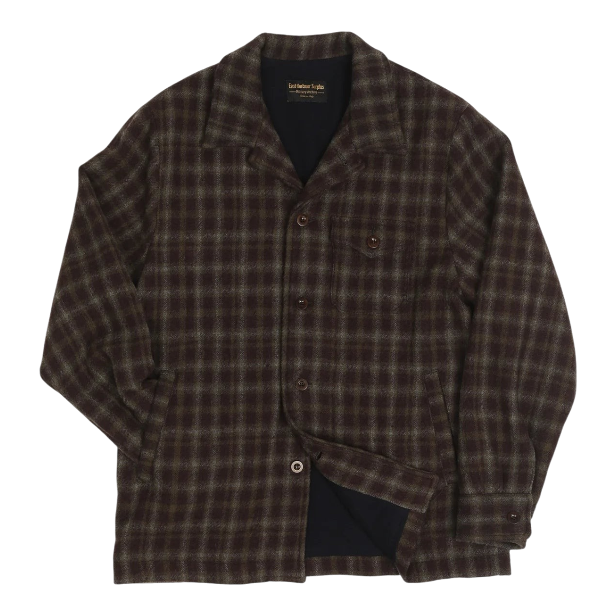 MILWORKS East Harbour Surplus Conroy sports jacket in bordeaux wool with a plaid pattern and button-front closure.