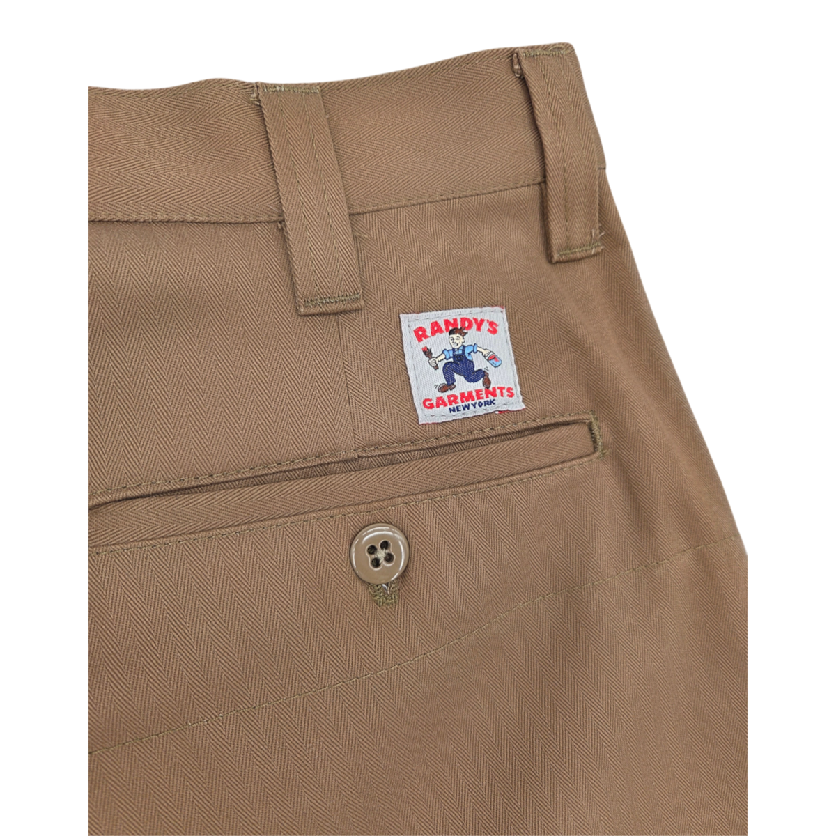 MILWORKS coyote brown herringbone twill work pants with a rear button pocket and Randy's Garments label