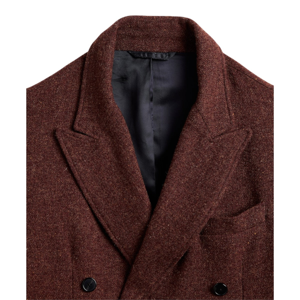 MILWORKS Portuguese Flannel double breasted sport jacket in textured dark brown wool with peak lapels