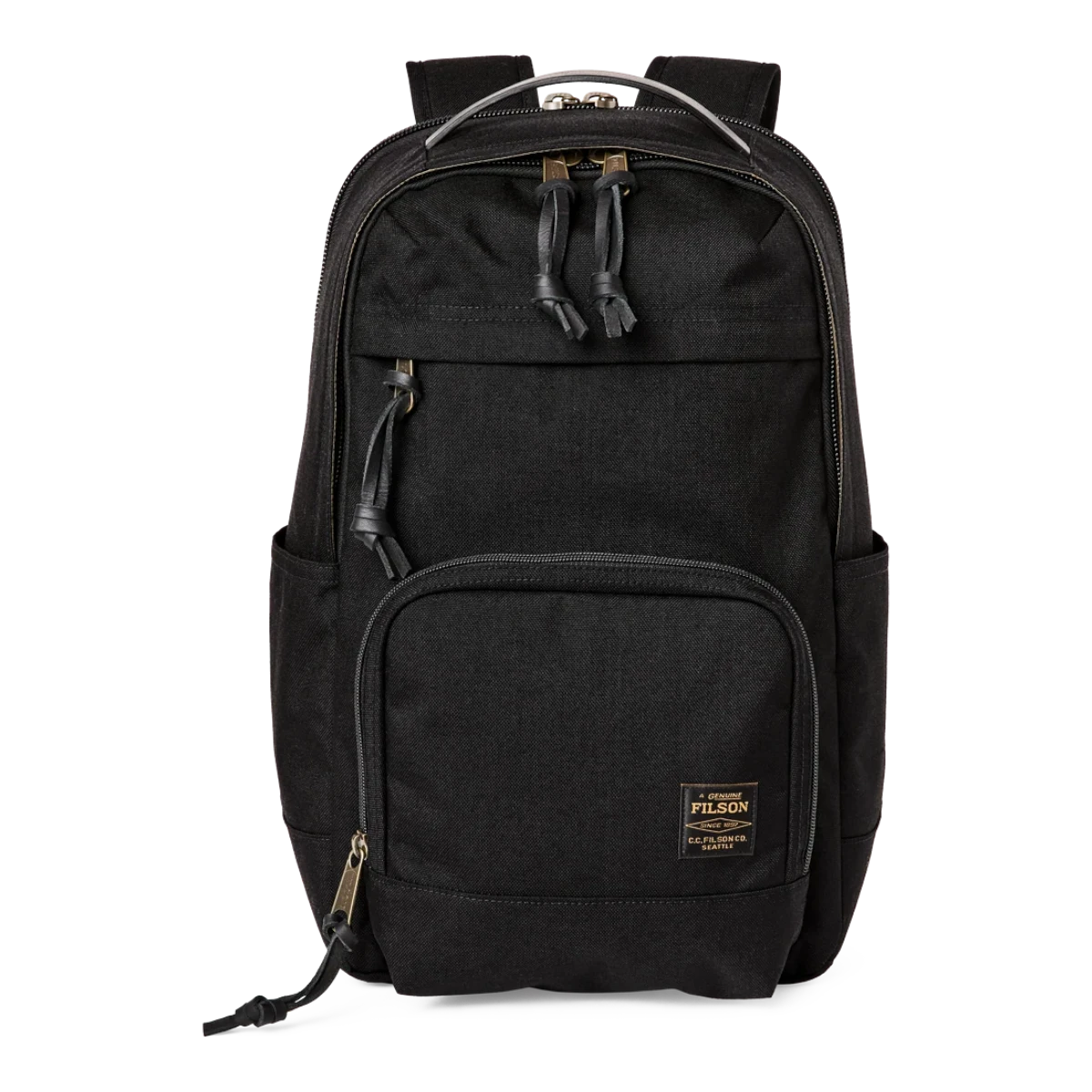 MILWORKS black Dryden Duffle Pack made of durable 1000D nylon with a front pocket and leather zipper pulls