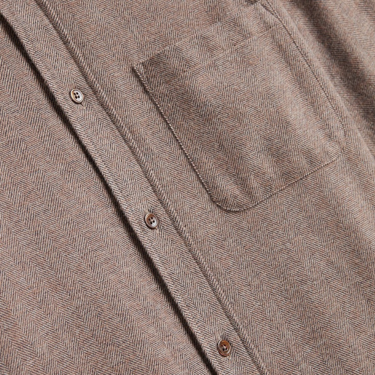 MILWORKS Espiga shirt in brown cotton with a herringbone pattern, chest pocket, and mother of pearl buttons.