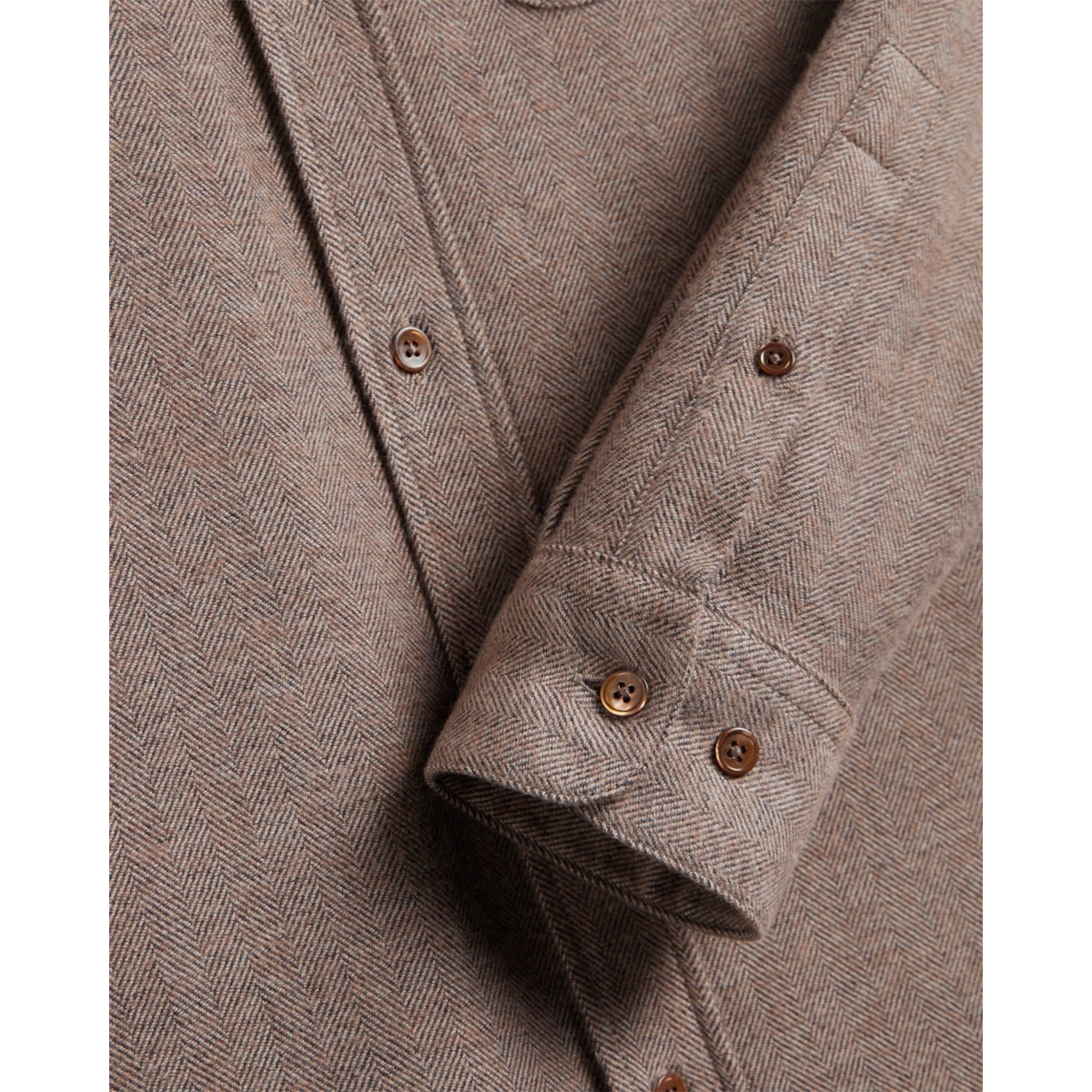 MILWORKS Espiga shirt in brown cotton with a herringbone pattern and mother of pearl buttons on the cuff