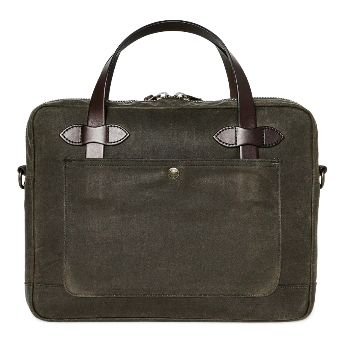 MILWORKS Filson Tin Cloth compact briefcase in otter green waxed cotton with bridle leather handles