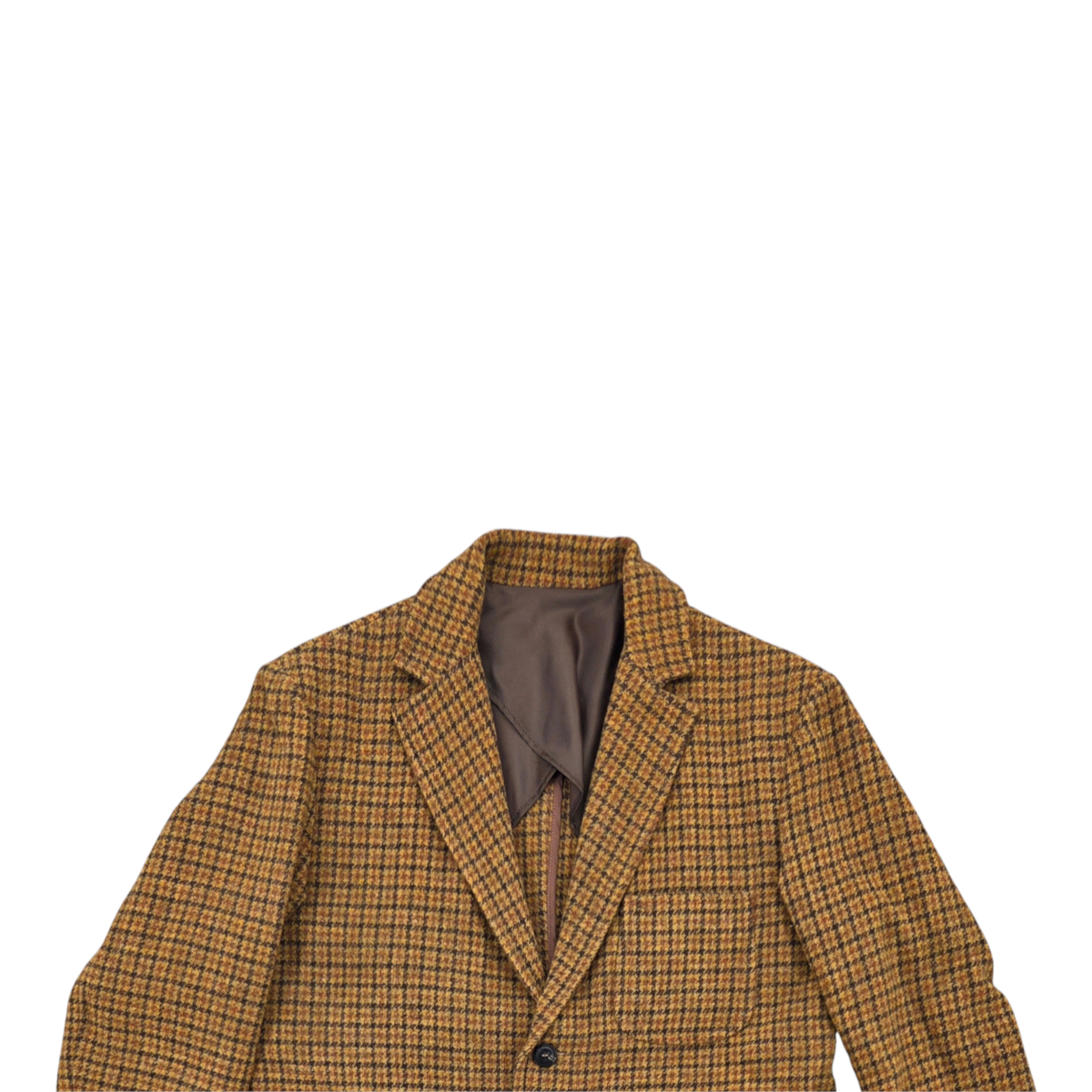 MILWORKS East Harbour Surplus Freeport jacket in a beige and brown pied de poule houndstooth wool pattern.
