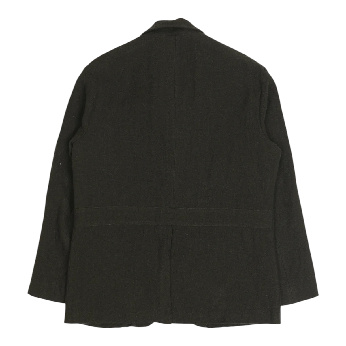 MILWORKS East Harbour Surplus green wool-linen blend sports jacket, back view of herringbone weave tailored blazer.