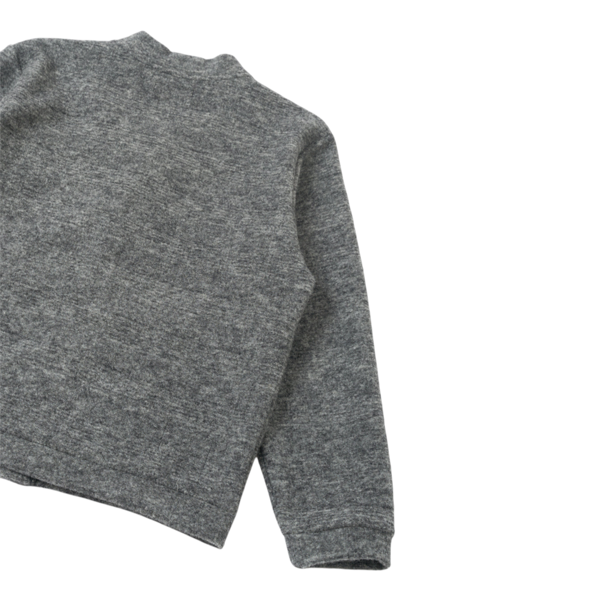 MILWORKS grey marl wool mix knit Advance cardigan with a boxy fit and long sleeves, shown from the back.