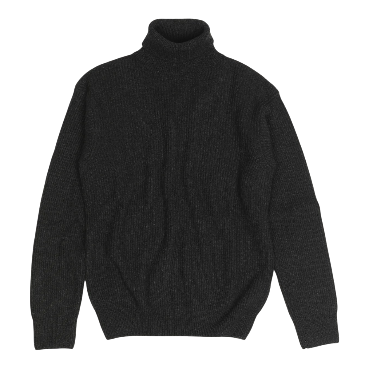 MILWORKS East Harbour Surplus grey wool blend turtleneck sweater with a ribbed knit texture.