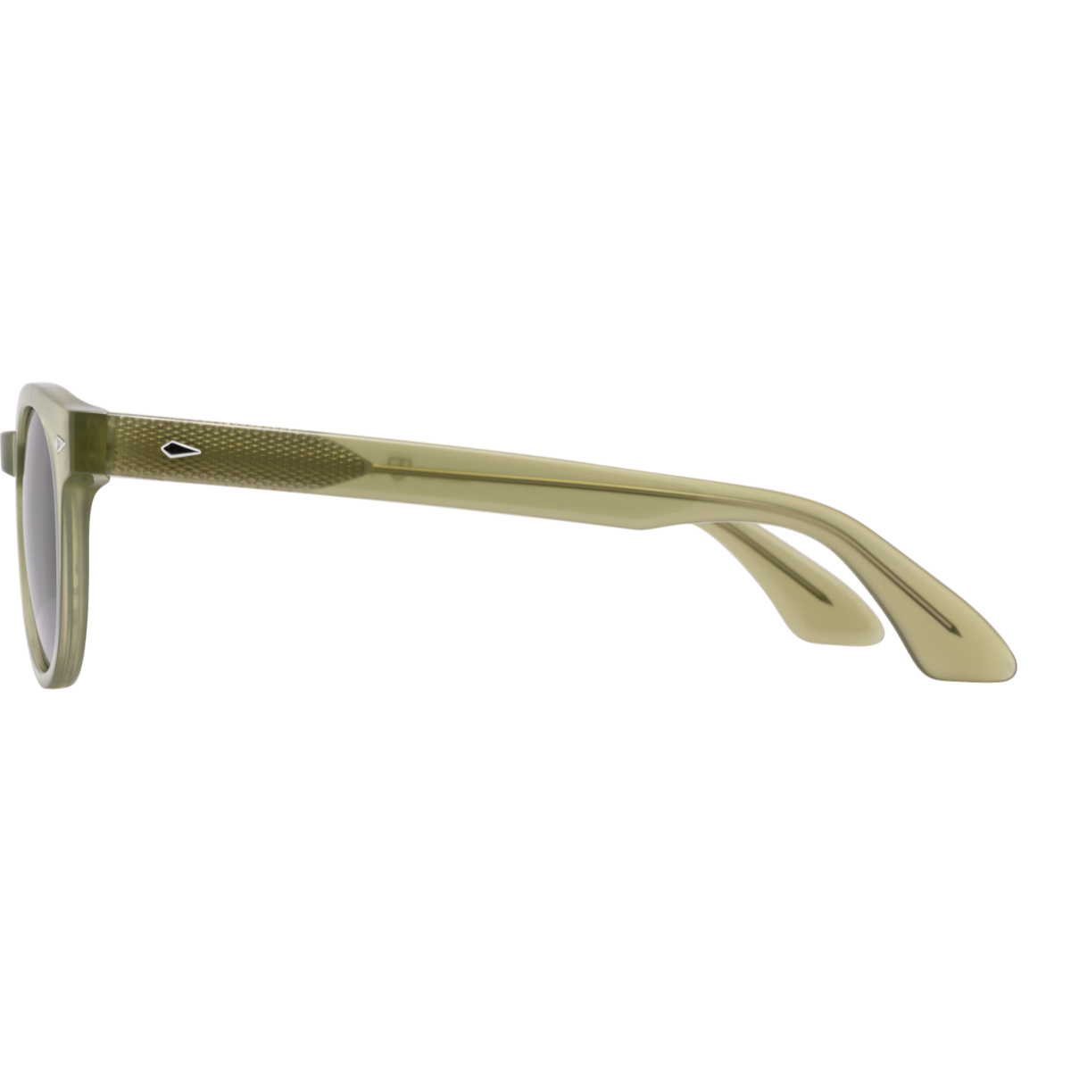 MILWORKS Hadley sunglasses in sage green with a P3 frame shape, keyhole bridge, and grey polarized nylon lenses.