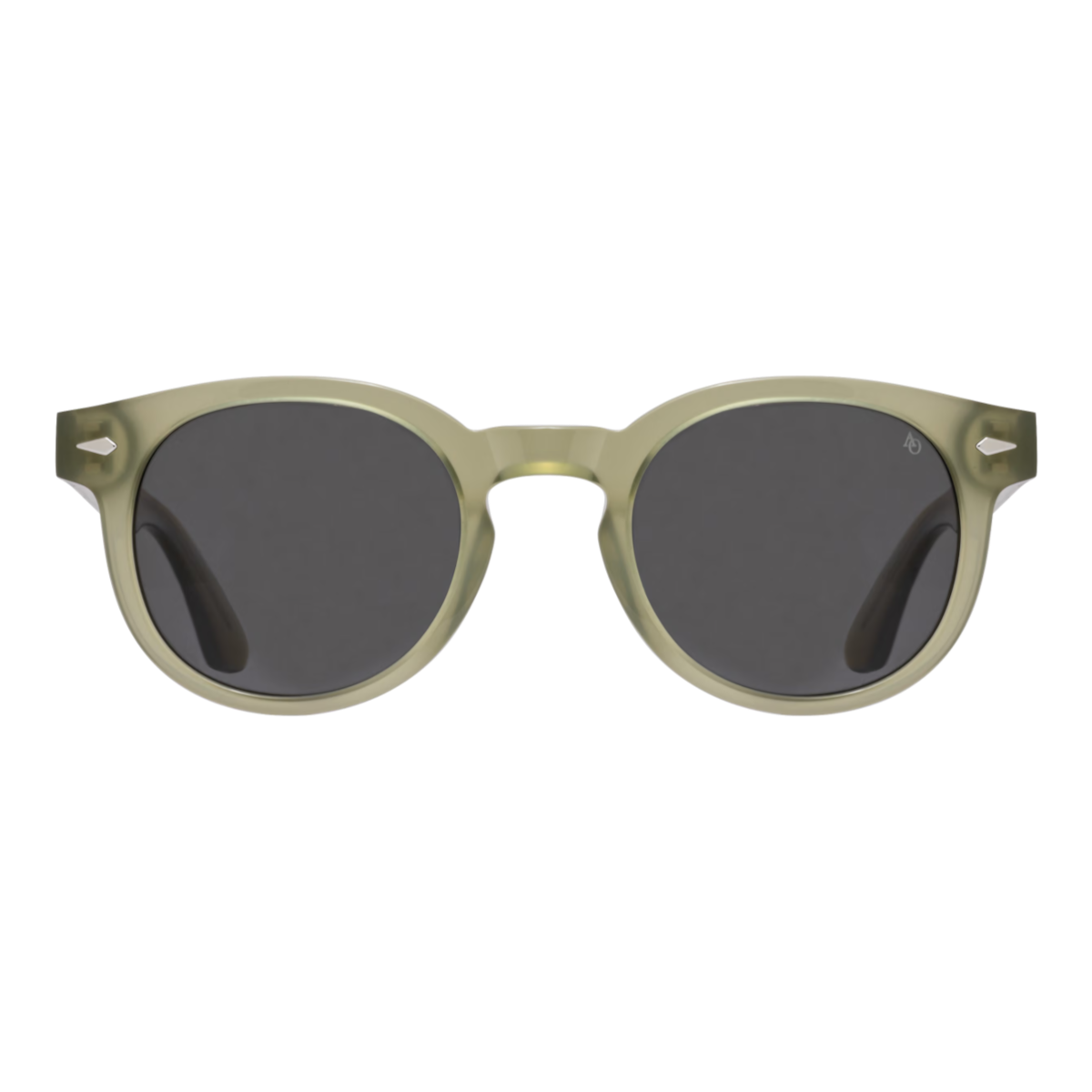 MILWORKS Hadley sunglasses featuring a sage green P3 frame, keyhole bridge, and grey polarized nylon lenses.