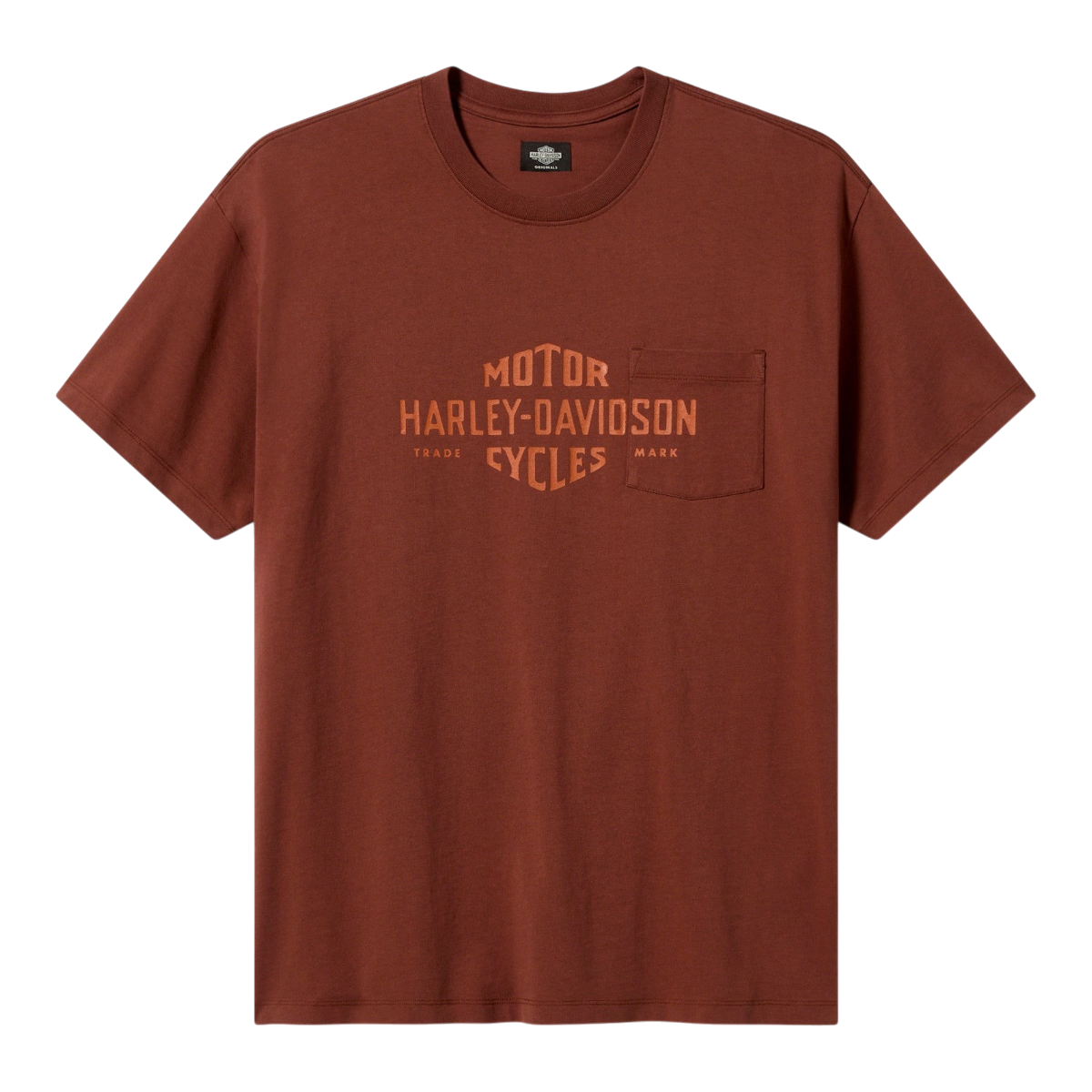 MILWORKS Harley-Davidson oxidized iron heavyweight cotton jersey t-shirt with chest pocket and vintage logo graphic.