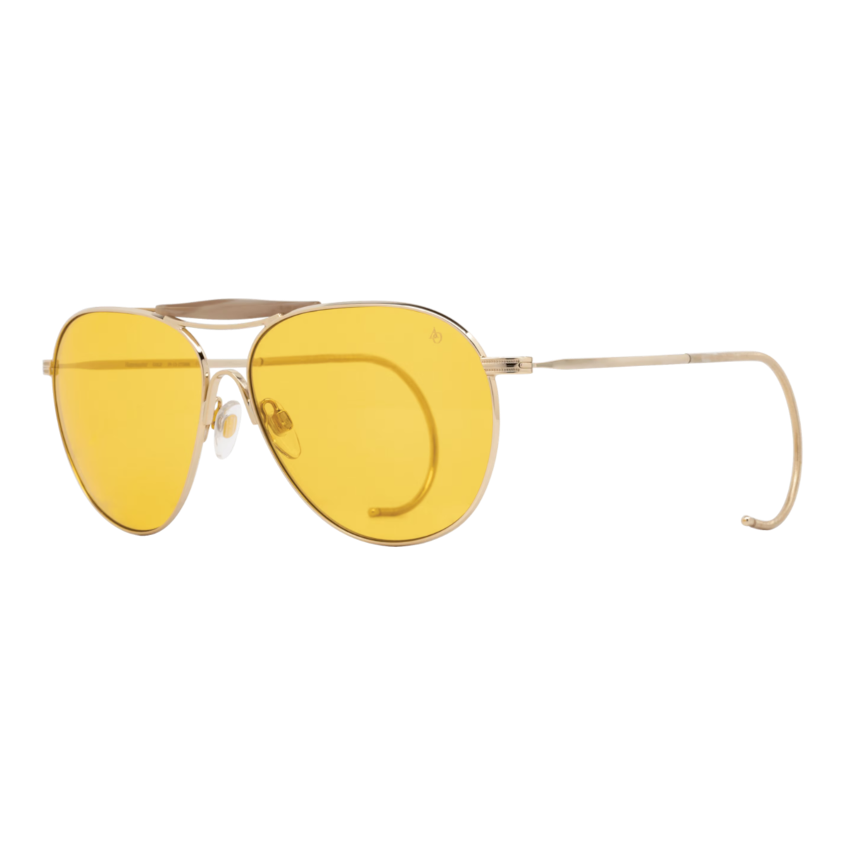 MILWORKS Hazemaster aviator sunglasses with gold frames, orange lenses, and comfort cable temples.