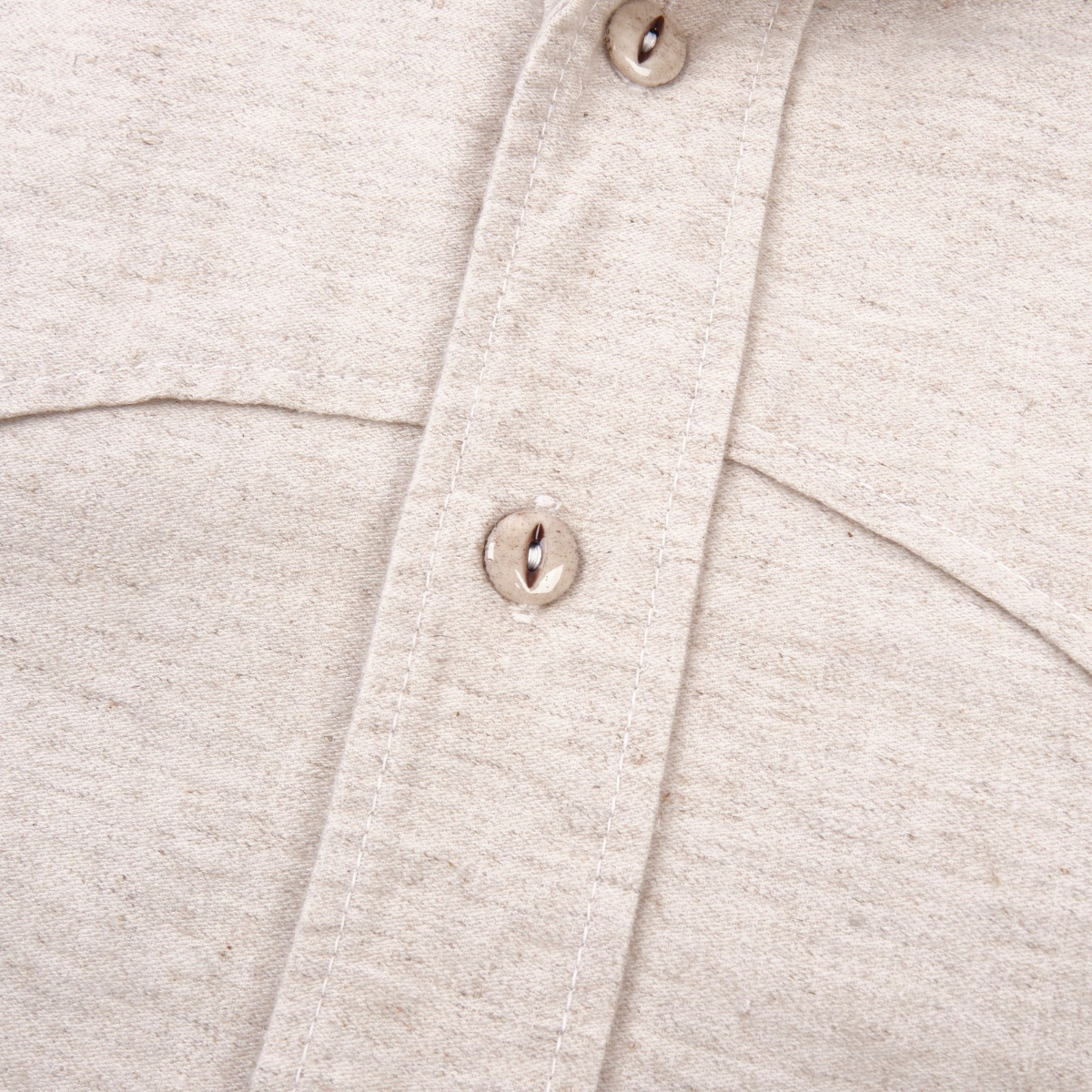 MILWORKS Freenote Cloth Huntsman natural nep western shirt featuring textured cotton linen fabric and bone buttons