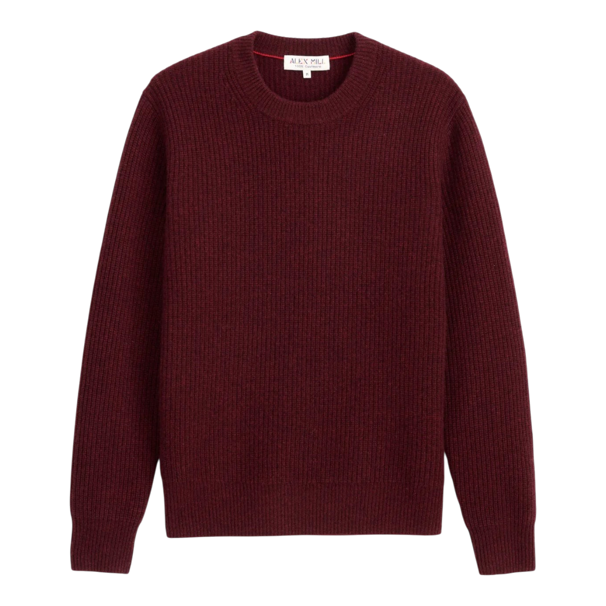 MILWORKS Alex Mill washed burgundy cashmere crewneck sweater with a soft brushed texture.